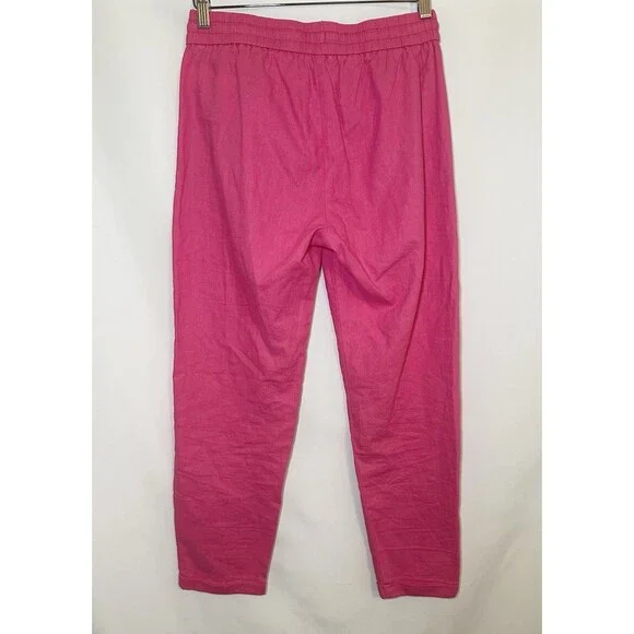 J. Crew Hot Pink Linen Blend Pull On Drawstring Elastic Waist Ankle Pant Women 2 - Picture 2 of 10